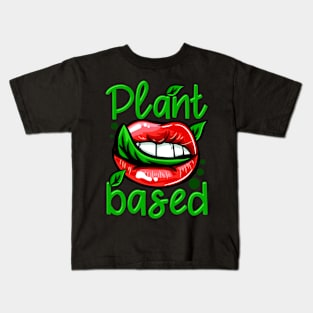 Plant Based I Green Leaf Lips I Vegan print Kids T-Shirt